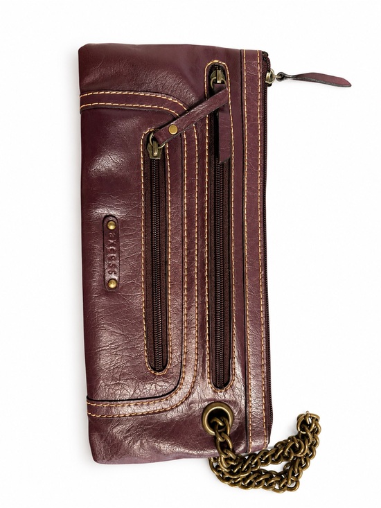Axcess Handbags - #y2k Real Leather Wristlet Clutch - Burgundy